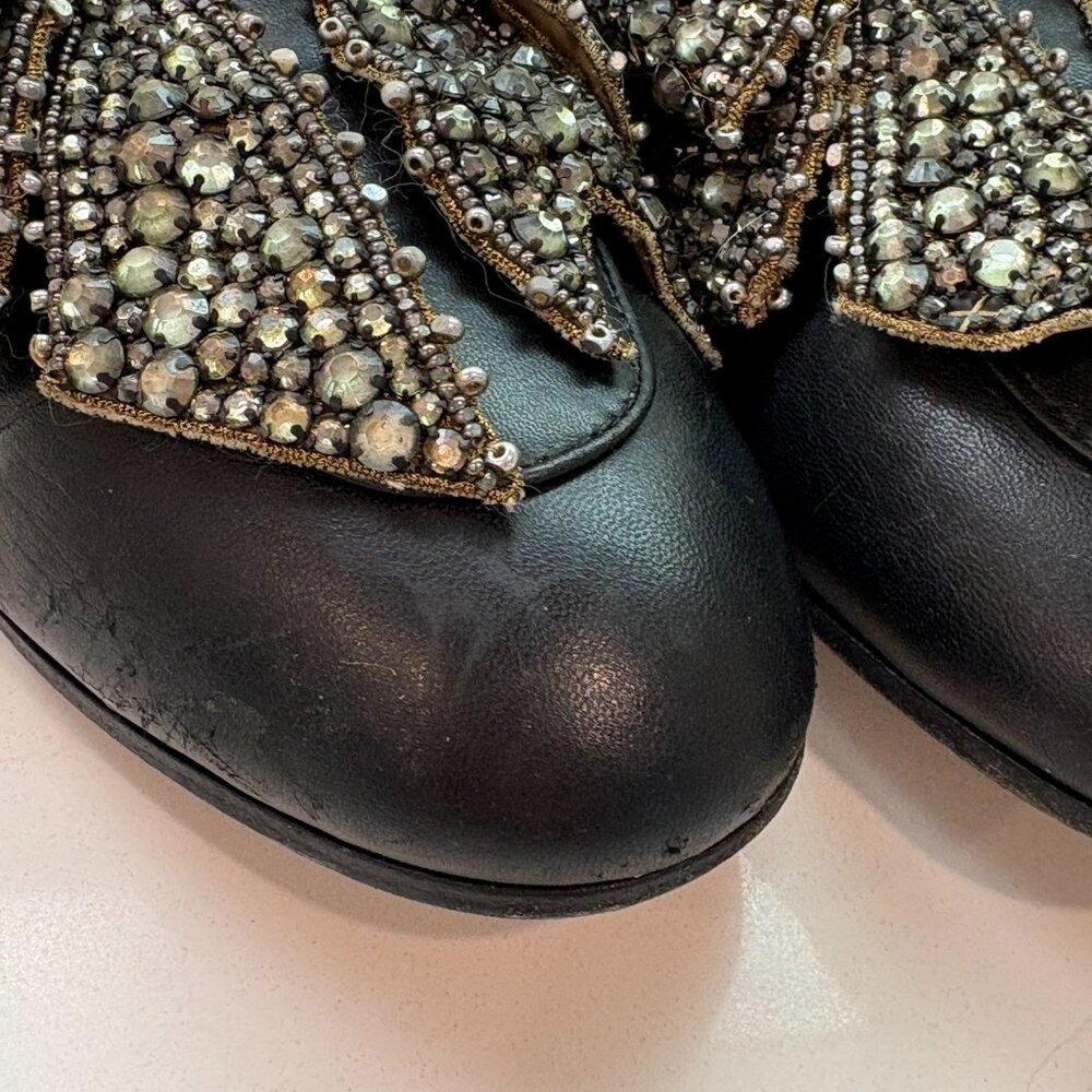 Gucci Princetown Fur Lined Crystal Bow Mule Slippers Black Leather Size 36 6 - Picture 6 of 17